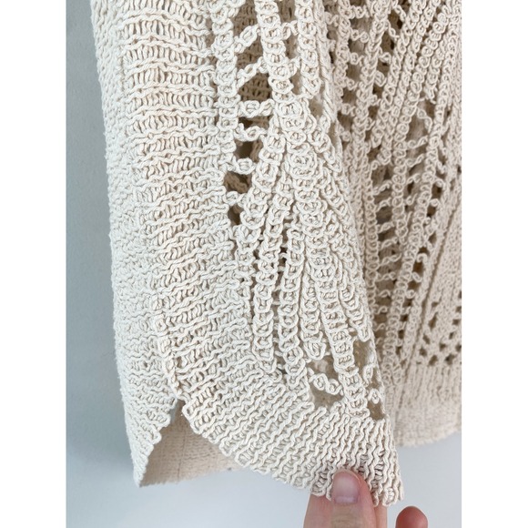 Zara Womens Crochet Crop Tank Top L Cream Vest Coastal Boho Open Knit Festival - Picture 4 of 8